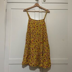 Old Navy Yellow Floral Knee Length Sundress | Size L Petite | Adjustable Straps